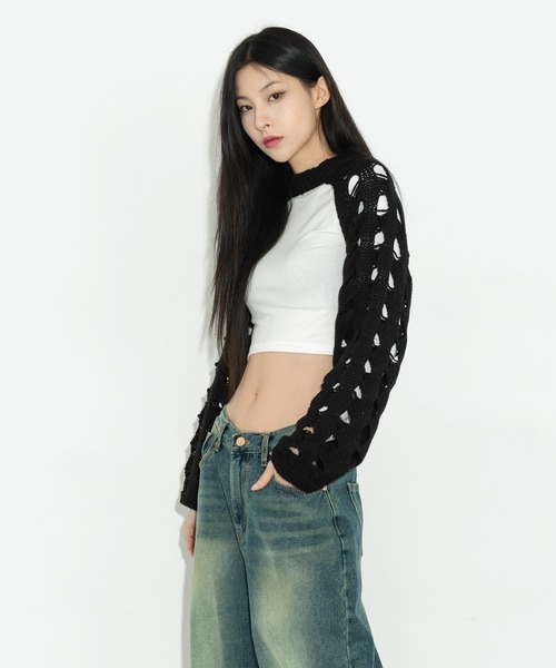 FOLLOWIN(フォロウィン)の「バックツーラインTシャツバックオープンモダールサミクロップドTシャツ(Tシャツ/カットソー・レディース・ブラック/カーキ/アイボリー/ブラウン・FREE)」の10枚目の写真