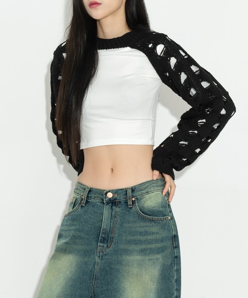 FOLLOWIN(フォロウィン)の「バックツーラインTシャツバックオープンモダールサミクロップドTシャツ(Tシャツ/カットソー・レディース・ブラック/カーキ/アイボリー/ブラウン・FREE)」の11枚目の写真