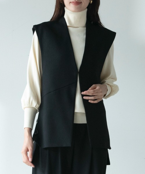 M.deux(エムドゥ)の「サイドボタンカラーレスジレ(ベスト・レディース・ベージュ/ブラック・MEDIUM)」の11枚目の写真