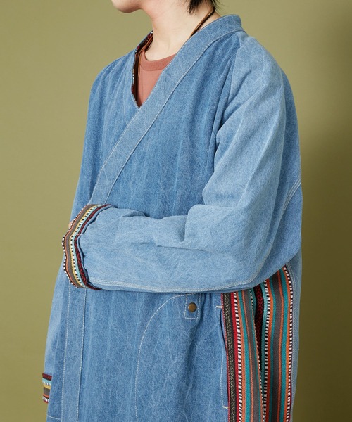 チャイハネ（チャイハネ）の「【チャイハネ】ネディMEN'Sロングカーディガン（デニムジャケット・メンズ・インディゴブルー/ライトブルー・FREE）」の15枚目の写真