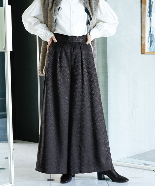 RAGEBLUE（レイジブルー）の「【WEB限定】ジャガード柄ワイドフレアパンツ（スラックス・レディース・ブラック/グリーン・FREE）」の13枚目の写真