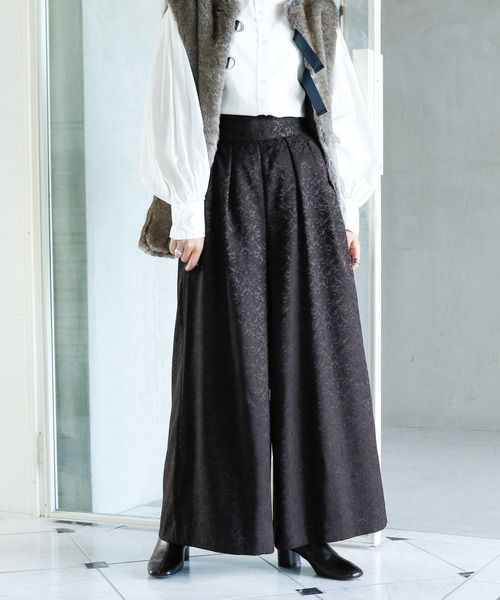 RAGEBLUE（レイジブルー）の「【WEB限定】ジャガード柄ワイドフレアパンツ（スラックス・レディース・ブラック/グリーン・FREE）」の14枚目の写真