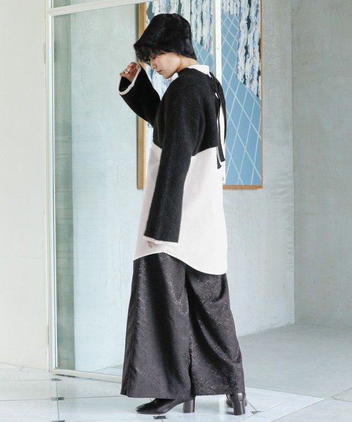 RAGEBLUE（レイジブルー）の「【WEB限定】ジャガード柄ワイドフレアパンツ（スラックス・レディース・ブラック/グリーン・FREE）」の12枚目の写真