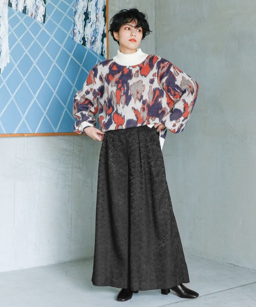 RAGEBLUE（レイジブルー）の「【WEB限定】ジャガード柄ワイドフレアパンツ（スラックス・レディース・ブラック/グリーン・FREE）」の7枚目の写真