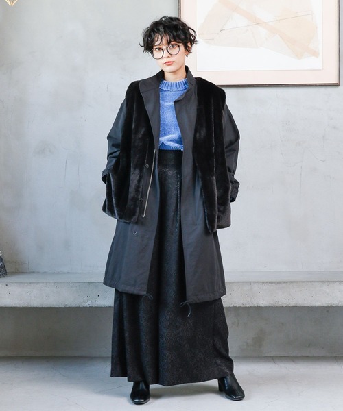 RAGEBLUE（レイジブルー）の「【WEB限定】ジャガード柄ワイドフレアパンツ（スラックス・レディース・ブラック/グリーン・FREE）」の8枚目の写真