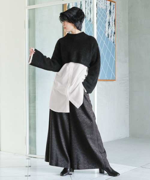 RAGEBLUE（レイジブルー）の「【WEB限定】ジャガード柄ワイドフレアパンツ（スラックス・レディース・ブラック/グリーン・FREE）」の11枚目の写真