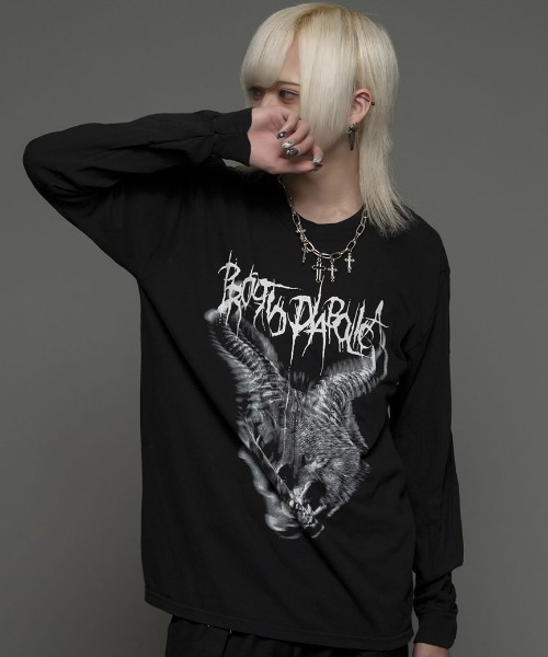 CIVARIZE(シヴァーライズ)の「『CIVARIZE/シヴァーライズ』ヴィンテージ加工アニマルプリントロンT(Tシャツ/カットソー・メンズ・ブラック/チャコールグレー・FREE)」の2枚目の写真