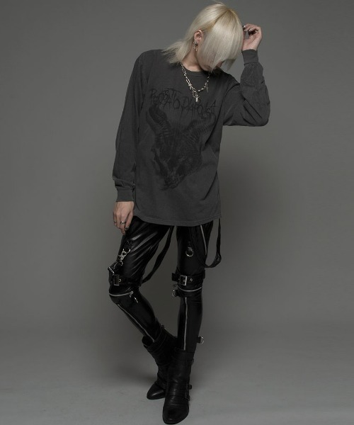 CIVARIZE(シヴァーライズ)の「『CIVARIZE/シヴァーライズ』ヴィンテージ加工アニマルプリントロンT(Tシャツ/カットソー・メンズ・ブラック/チャコールグレー・FREE)」の10枚目の写真