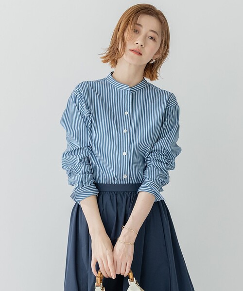 23区（ニジュウサンク）の「【洗える】CANCLINI バンドカラー シャツ（シャツ/ブラウス・レディース・ブルー系1/オレンジ系1/スカイブルー系1/アイボリー系2/ホワイト系2/ホワイト系/イエロー系/スカイブルー系2・38/36/40）」の6枚目の写真