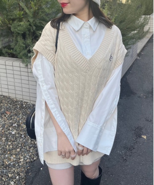 OLIVE des OLIVE（オリーブデオリーブ）の「【WEB限定カラー有】マントスリーブゆるシャツ（シャツ/ブラウス・レディース・ストライプ/ワンウォッシュ/オフホワイト/サックスブルー・FREE）」の10枚目の写真