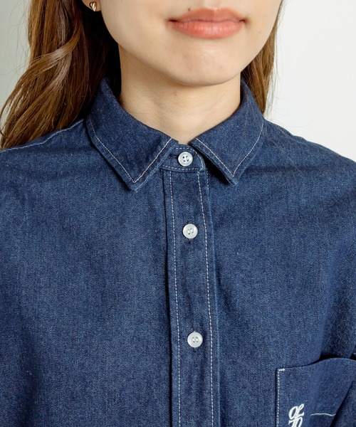 OLIVE des OLIVE（オリーブデオリーブ）の「【WEB限定カラー有】マントスリーブゆるシャツ（シャツ/ブラウス・レディース・ストライプ/ワンウォッシュ/オフホワイト/サックスブルー・FREE）」の14枚目の写真