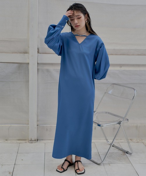 miette（ミエット）の「タックスリーブVネックワンピース（ワンピース・レディース・ブラック/オレンジ/ブルー・FREE）」の2枚目の写真