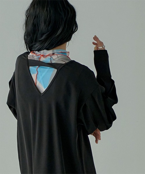 miette（ミエット）の「タックスリーブVネックワンピース（ワンピース・レディース・ブラック/オレンジ/ブルー・FREE）」の5枚目の写真