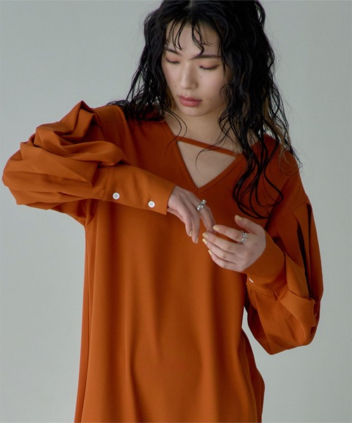 miette（ミエット）の「タックスリーブVネックワンピース（ワンピース・レディース・ブラック/オレンジ/ブルー・FREE）」の9枚目の写真