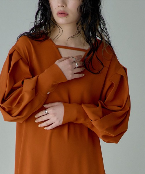 miette（ミエット）の「タックスリーブVネックワンピース（ワンピース・レディース・ブラック/オレンジ/ブルー・FREE）」の13枚目の写真