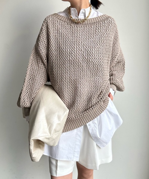 DouDou(ドゥドゥ)の「メッシュプルオーバー(ニット/セーター・レディース・オフホワイト/ブルー/ベージュ・FREE)」の2枚目の写真