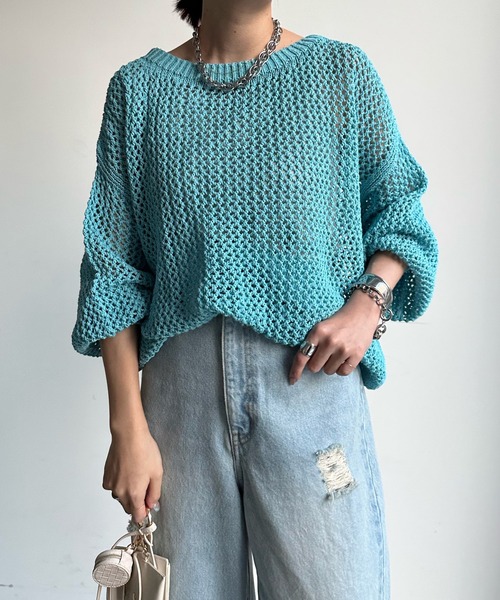 DouDou(ドゥドゥ)の「メッシュプルオーバー(ニット/セーター・レディース・オフホワイト/ブルー/ベージュ・FREE)」の3枚目の写真