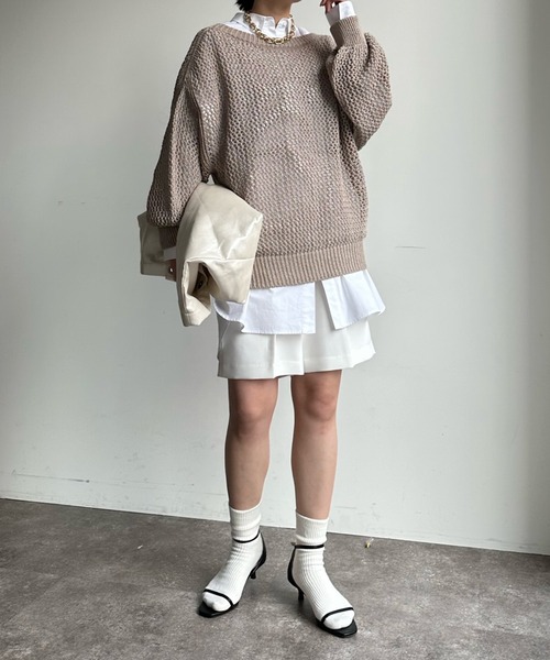 DouDou(ドゥドゥ)の「メッシュプルオーバー(ニット/セーター・レディース・オフホワイト/ブルー/ベージュ・FREE)」の13枚目の写真