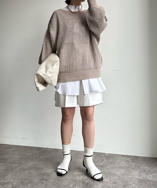 DouDou(ドゥドゥ)の「メッシュプルオーバー(ニット/セーター・レディース・オフホワイト/ブルー/ベージュ・FREE)」の14枚目の写真