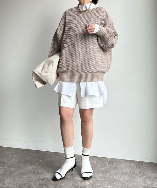 DouDou(ドゥドゥ)の「メッシュプルオーバー(ニット/セーター・レディース・オフホワイト/ブルー/ベージュ・FREE)」の15枚目の写真