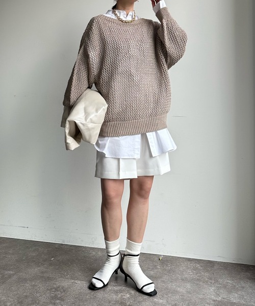 DouDou(ドゥドゥ)の「メッシュプルオーバー(ニット/セーター・レディース・オフホワイト/ブルー/ベージュ・FREE)」の16枚目の写真