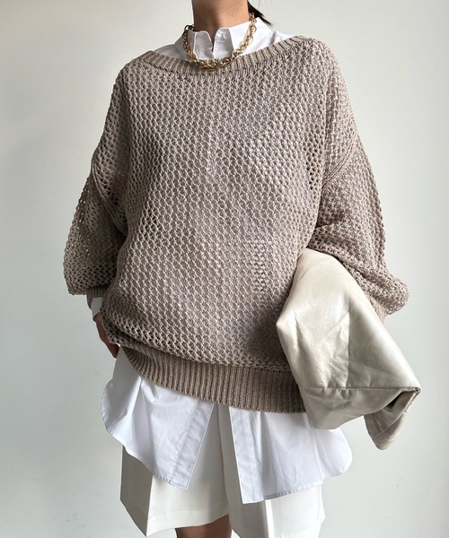 DouDou(ドゥドゥ)の「メッシュプルオーバー(ニット/セーター・レディース・オフホワイト/ブルー/ベージュ・FREE)」の19枚目の写真