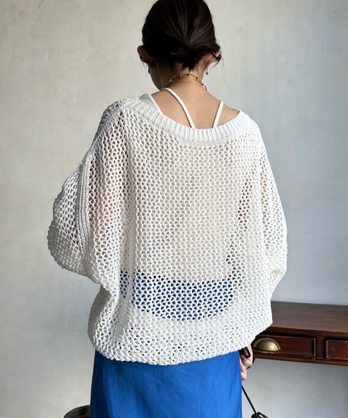 DouDou(ドゥドゥ)の「メッシュプルオーバー(ニット/セーター・レディース・オフホワイト/ブルー/ベージュ・FREE)」の12枚目の写真