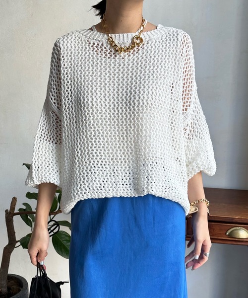 DouDou(ドゥドゥ)の「メッシュプルオーバー(ニット/セーター・レディース・オフホワイト/ブルー/ベージュ・FREE)」の11枚目の写真