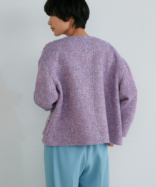 INED ツイードジャケット ミックスシャイニーツィード ノーカラージャケット(ジャケット