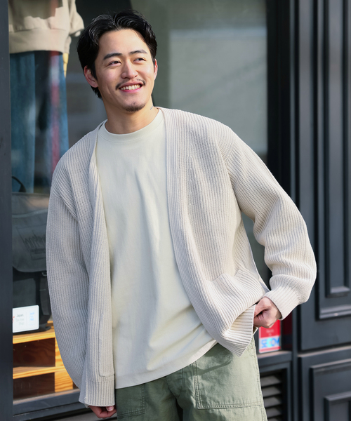 B.C STOCK（ベーセーストック）の「オーバーサイズヘビーウェイト コットンカーディガン（カーディガン/ボレロ・メンズ・ピンク/スミクロ/アイボリー・LARGE/MEDIUM）」の8枚目の写真