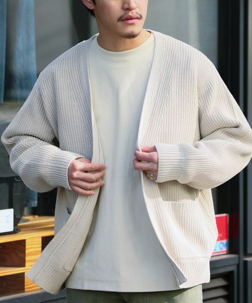 B.C STOCK（ベーセーストック）の「オーバーサイズヘビーウェイト コットンカーディガン（カーディガン/ボレロ・メンズ・ピンク/スミクロ/アイボリー・LARGE/MEDIUM）」の9枚目の写真