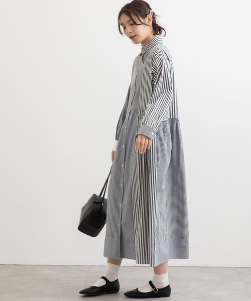 POU DOU DOU（プードゥドゥ）の「クレイジーパッチシャツワンピース（シャツワンピース・レディース・ブラック/ブルー/ベージュ・3）」の5枚目の写真