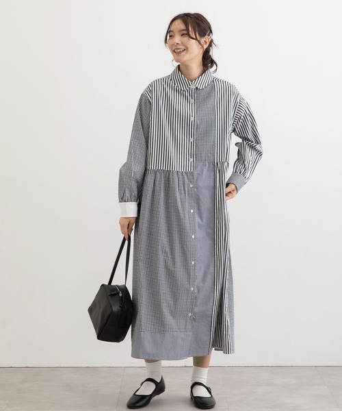 POU DOU DOU（プードゥドゥ）の「クレイジーパッチシャツワンピース（シャツワンピース・レディース・ブラック/ブルー/ベージュ・3）」の8枚目の写真