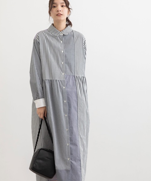 POU DOU DOU（プードゥドゥ）の「クレイジーパッチシャツワンピース（シャツワンピース・レディース・ブラック/ブルー/ベージュ・3）」の9枚目の写真