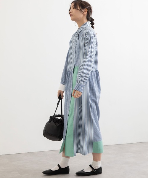 POU DOU DOU（プードゥドゥ）の「クレイジーパッチシャツワンピース（シャツワンピース・レディース・ブラック/ブルー/ベージュ・3）」の14枚目の写真