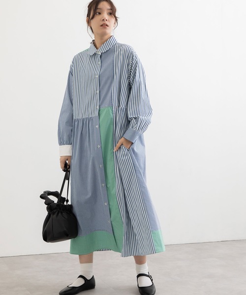 POU DOU DOU（プードゥドゥ）の「クレイジーパッチシャツワンピース（シャツワンピース・レディース・ブラック/ブルー/ベージュ・3）」の16枚目の写真