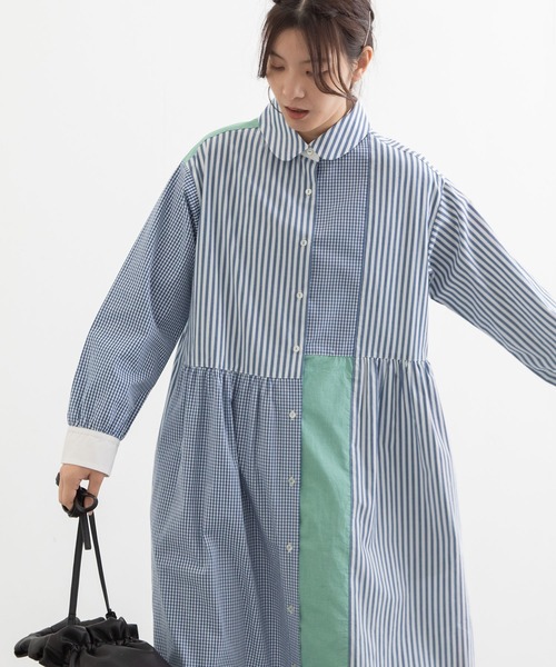 POU DOU DOU（プードゥドゥ）の「クレイジーパッチシャツワンピース（シャツワンピース・レディース・ブラック/ブルー/ベージュ・3）」の18枚目の写真