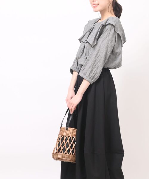 Cen.◆７分袖ブラウス/FREE/ポリエステル/BLK/cen22ss02p05-2 Cen.(セン) / 7分袖ブラウス/FREE/ポリエステル/BLK/無地