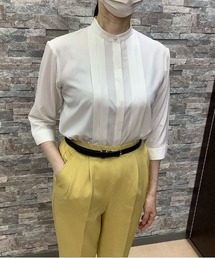 TOKYO SHIRTS | 【吸水速乾】【COFREX】スタンドカラー ビジュー釦 七分袖ブラウス(ビジネスシャツ)