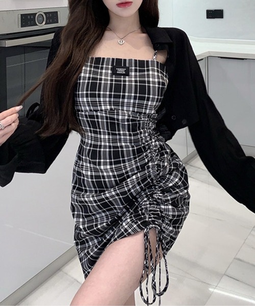 Chick(チック)の「Check Gather Dress / チェックギャザーキャミワンピース(ワンピース・レディース・ブラック・M/S)」の10枚目の写真