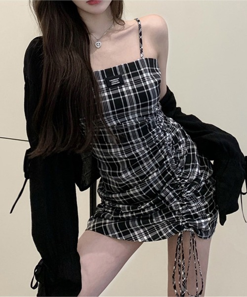 Chick(チック)の「Check Gather Dress / チェックギャザーキャミワンピース(ワンピース・レディース・ブラック・M/S)」の9枚目の写真