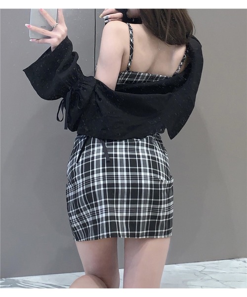 Chick(チック)の「Check Gather Dress / チェックギャザーキャミワンピース(ワンピース・レディース・ブラック・M/S)」の5枚目の写真