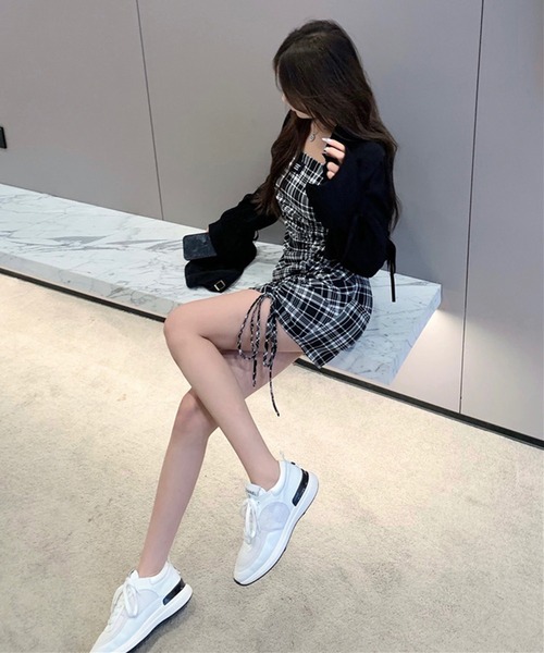 Chick(チック)の「Check Gather Dress / チェックギャザーキャミワンピース(ワンピース・レディース・ブラック・M/S)」の7枚目の写真
