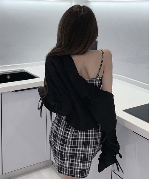 Chick(チック)の「Check Gather Dress / チェックギャザーキャミワンピース(ワンピース・レディース・ブラック・M/S)」の8枚目の写真