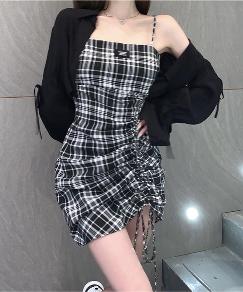 Chick(チック)の「Check Gather Dress / チェックギャザーキャミワンピース(ワンピース・レディース・ブラック・M/S)」の12枚目の写真