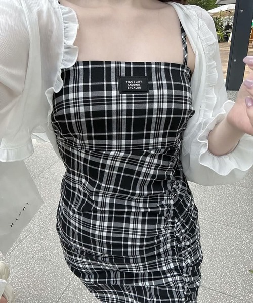 Chick(チック)の「Check Gather Dress / チェックギャザーキャミワンピース(ワンピース・レディース・ブラック・M/S)」の13枚目の写真