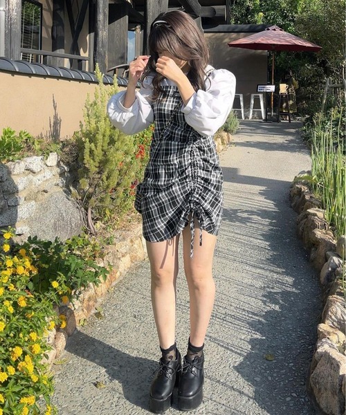 Chick(チック)の「Check Gather Dress / チェックギャザーキャミワンピース(ワンピース・レディース・ブラック・M/S)」の18枚目の写真