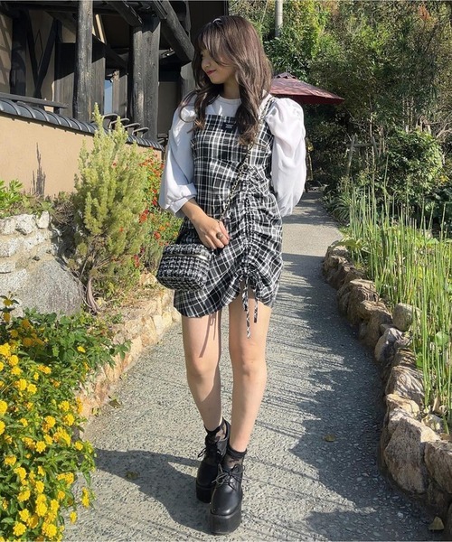 Chick(チック)の「Check Gather Dress / チェックギャザーキャミワンピース(ワンピース・レディース・ブラック・M/S)」の19枚目の写真