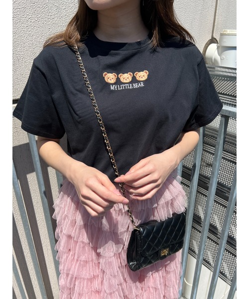 PHILLY(フィリー)の「クマ刺繍Tシャツ(Tシャツ/カットソー・レディース・ブラック/オフホワイト・FREE)」の2枚目の写真