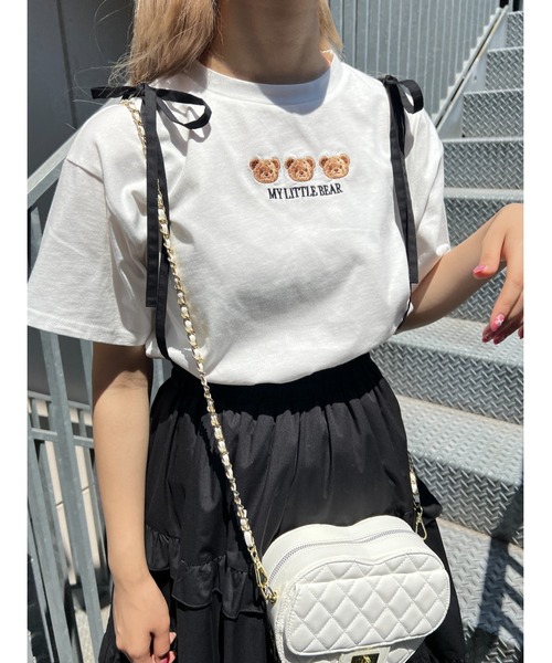 PHILLY(フィリー)の「クマ刺繍Tシャツ(Tシャツ/カットソー・レディース・ブラック/オフホワイト・FREE)」の3枚目の写真